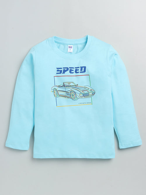 Nottie Planet Full Sleeve Car Print Boy T Shirt - Blue