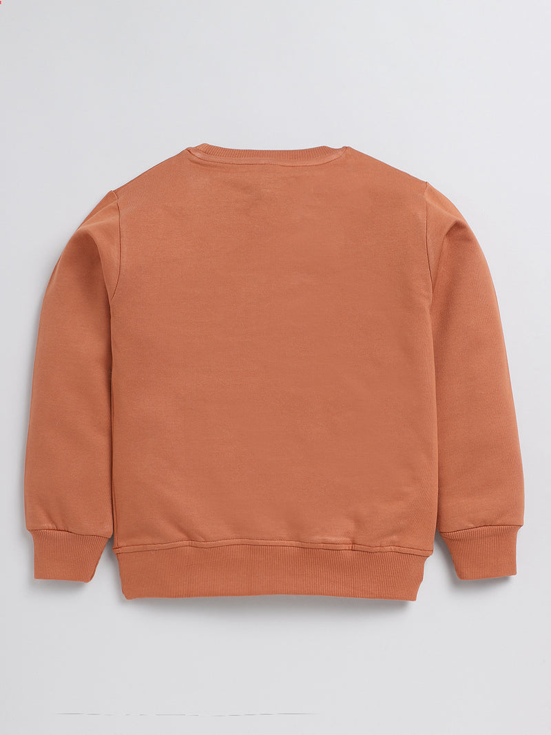 Nottie Planet Astronaut Printed Loopknit Full Sleeve Sweatshirt For Boys -Brown