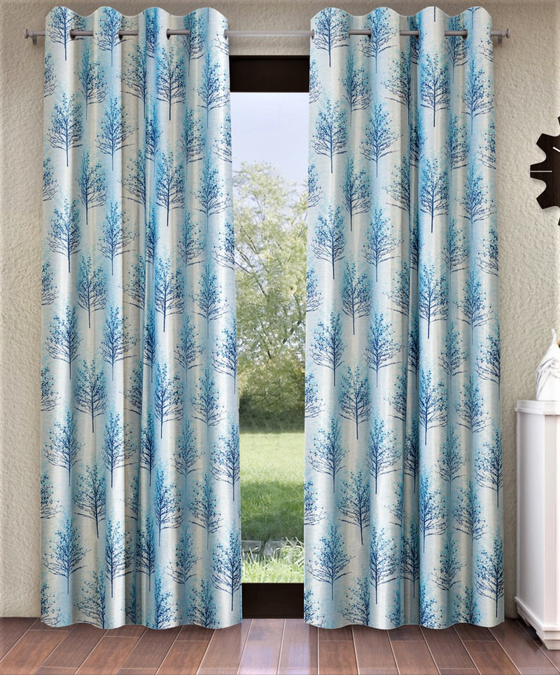 Home Sizzler 2 Pieces Shower Tree Eyelet Polyester Door Curtains - 7 Feet, Aqua