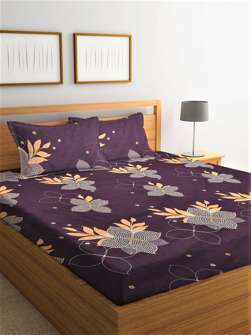 Home Sizzler 144TC Microfibre Purple Double Bedsheet With 2 King Size Pillow Covers