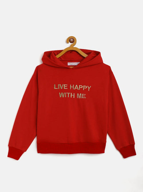 Girls Red Terry Live-Happy Gold Embroidered Sweatshirt