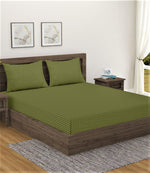 Home Sizzler 300TC Microfibre Green Satin Striped Single Bedsheet with 1 Pillow Cover, 90"X55"