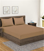 Home Sizzler 300TC Microfibre Beige Satin Striped Double Bedsheet with 2 King Size Pillow Covers, 90"X92"