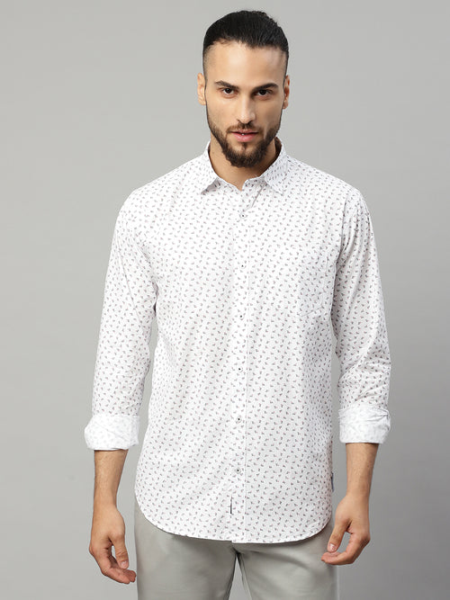 Rodamo White Slim Fit Printed Shirts