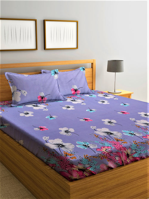 Home Sizzler 144TC Microfibre Purple Double Bedsheet With 2 King Size Pillow Covers