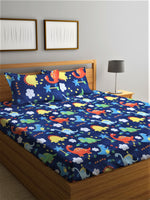 Home Sizzler 144TC Microfibre Dark Blue Double Bedsheet With 2 King Size Pillow Covers