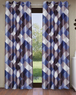 Home Sizzler 2 Pieces Aesthetic Checkered Eyelet Polyester Window Curtains - 5 Feet, Grey