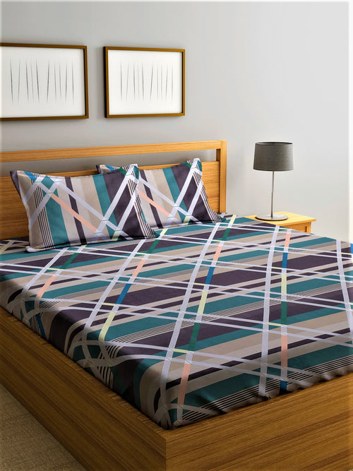 Home Sizzler 144TC Microfibre Multicolor Double Bedsheet With 2 King Size Pillow Covers