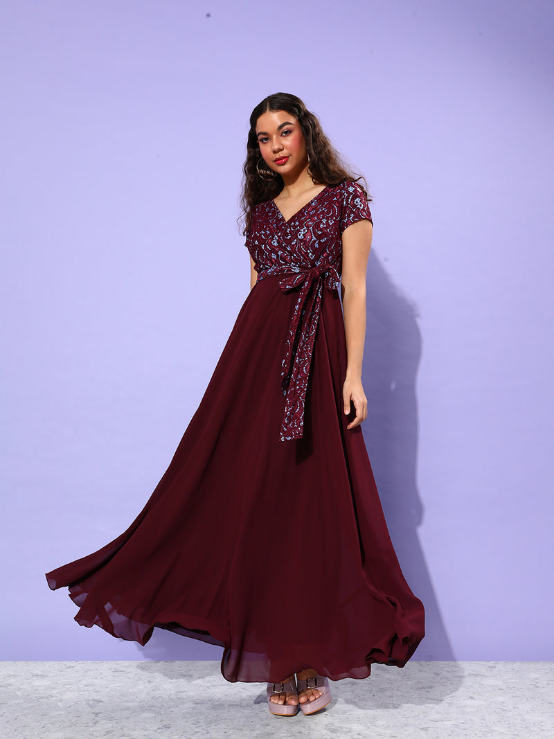 Drowning In The Night Lace Overlaid Maxi Dress Wine