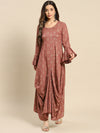 Bell Sleeve Long Dress With Front Drape