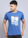 Rodamo Blue Printed Round Neck T-shirts
