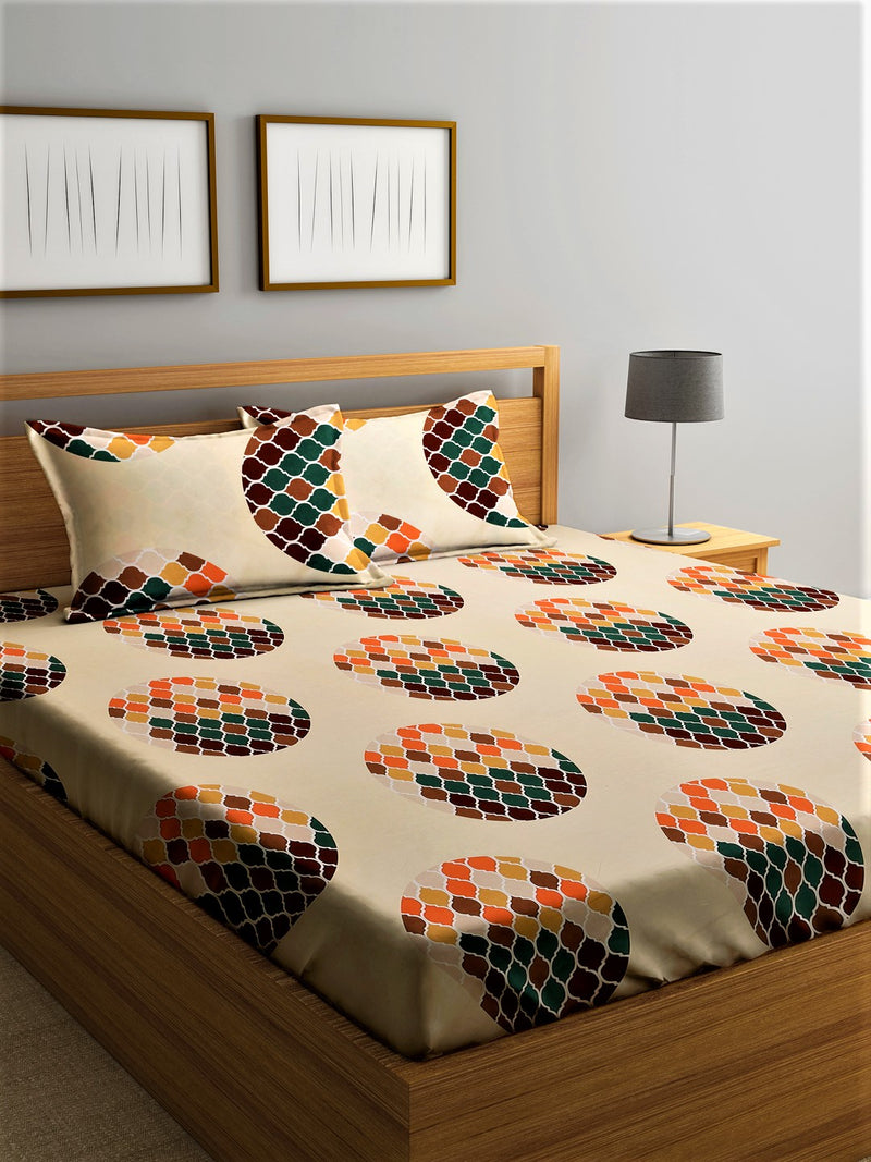 Home Sizzler 144TC Microfibre Multicolor Double Bedsheet With 2 King Size Pillow Covers