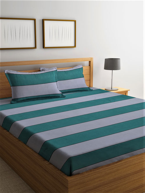 Home Sizzler 144TC Microfibre Green Double Bedsheet With 2 King Size Pillow Covers