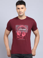 Rodamo Maroon Printed Round Neck T-shirts
