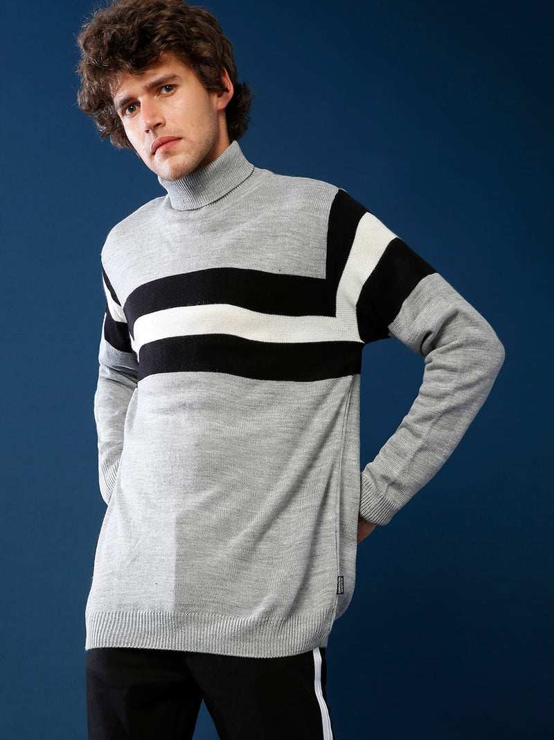 Campus Sutra Tee Ville Men Stylish Striped Casual Sweaters