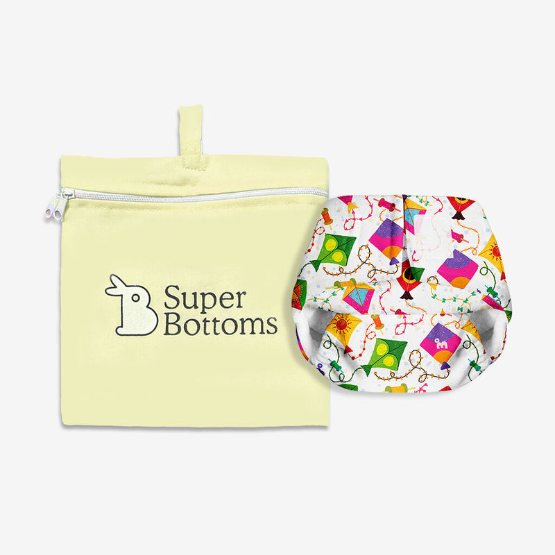 SuperBottoms Newborn UNO- Washable & Reusable waterproof Adjustable cloth diaper for babies-Pack of 1 diaper with Prefold style Pad (Coloured Skies)