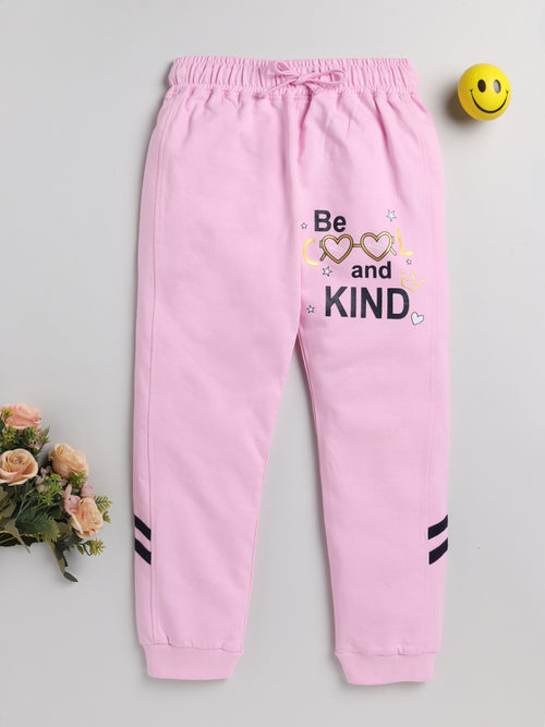 Nottie Planet Girl's Loopknit Heart Printed Trackpant - Pink