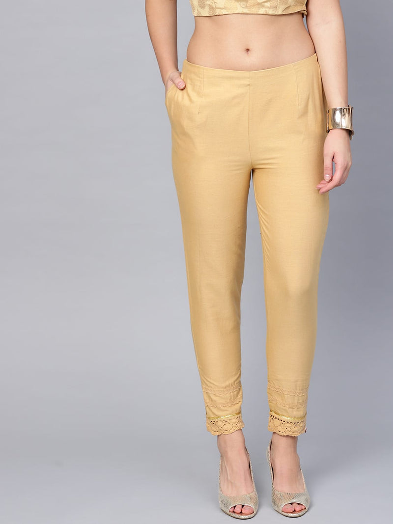 Buy Gold Cotton Flax Liva Women Trousers Online  Aurelia