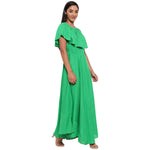 Aawari Rayon Frill Gown For Girls and Women Green