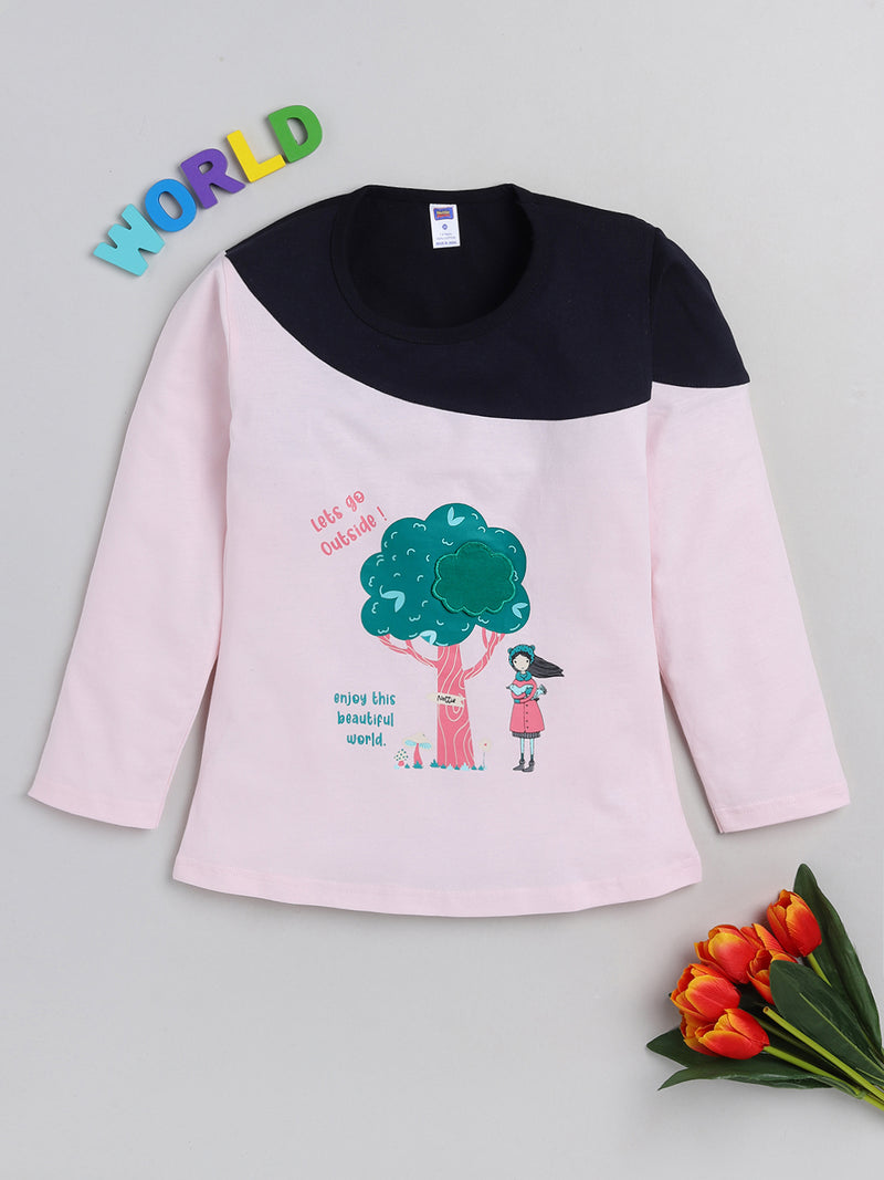 Nottie Planet Fancy Tree Printed Round Neck Full Sleeve Girls Top- Pink