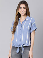 Moony Blue Stripes Print Women Shirt