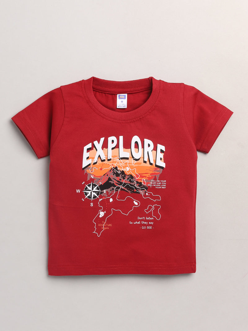 Nottie Planet Text Printed Boys Half Sleeve T-Shirt-Red