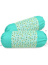 Clasiko Cotton Bolster Covers Set Of 2 300 TC Small Leaves With Green Dots 30x15 Inches