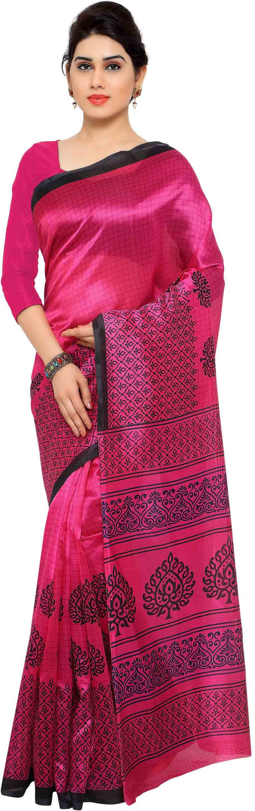 Pink Printed Art Silk Saree