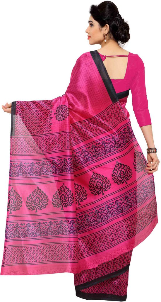 Pink Printed Art Silk Saree