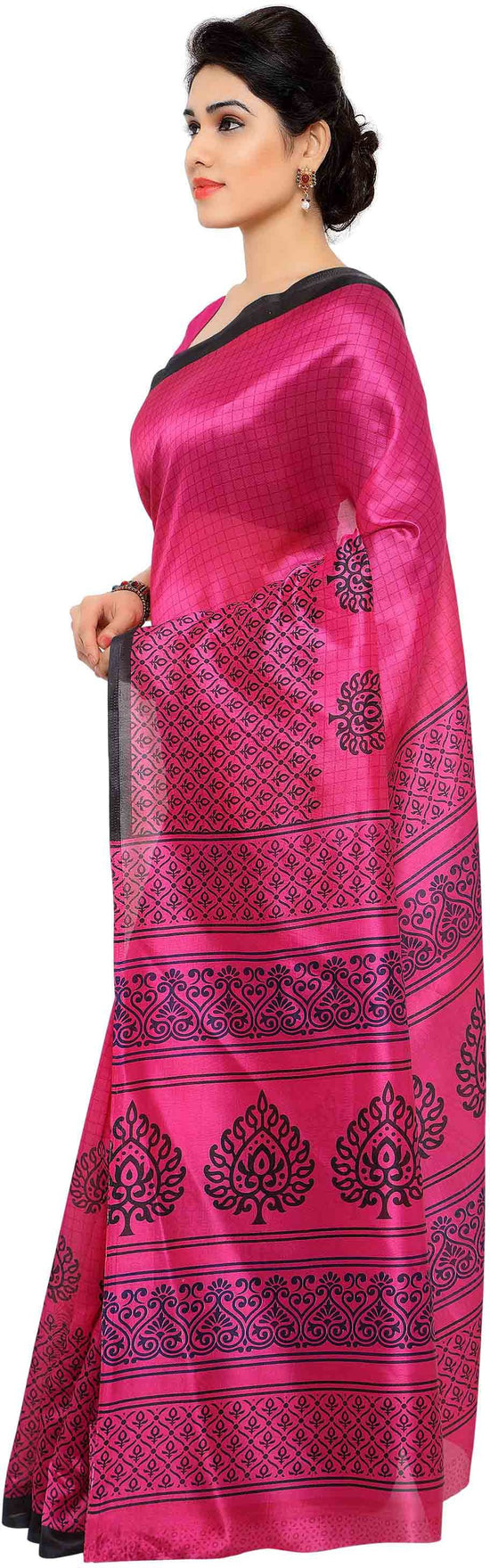 Pink Printed Art Silk Saree