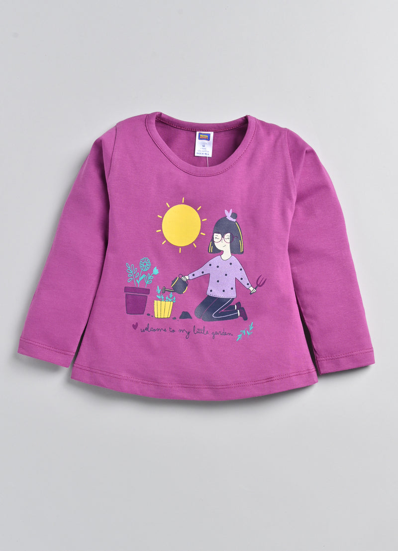 Nottie Planet Tree With Tob Printed Fancy Girl'S T-Shirt With Pyjama - Purpel