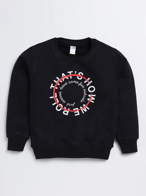 Nottie Planet Loopknit Typography Full Sleeve Sweatshirt For Boys - Black