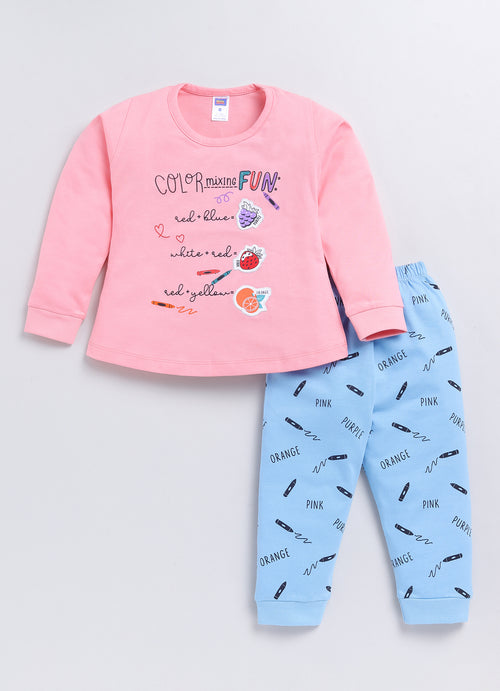 Nottie Planet Fruit Printed Fancy Girl'S T-Shirt With Pyjama - Pink