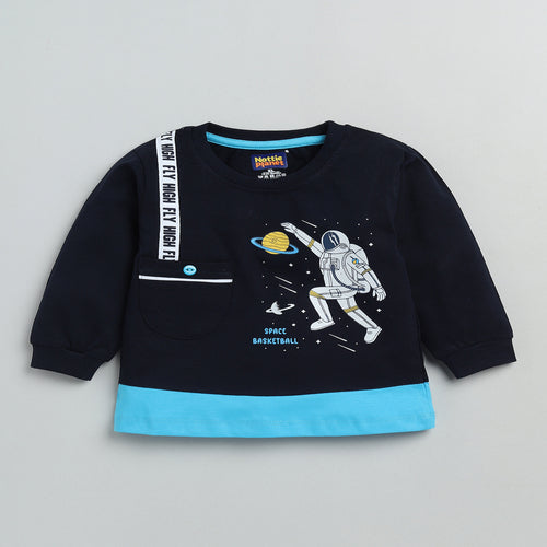 Nottie Planet Space Basketball Printed Round Neck Full Sleeve Fancy Boys Set- Blue