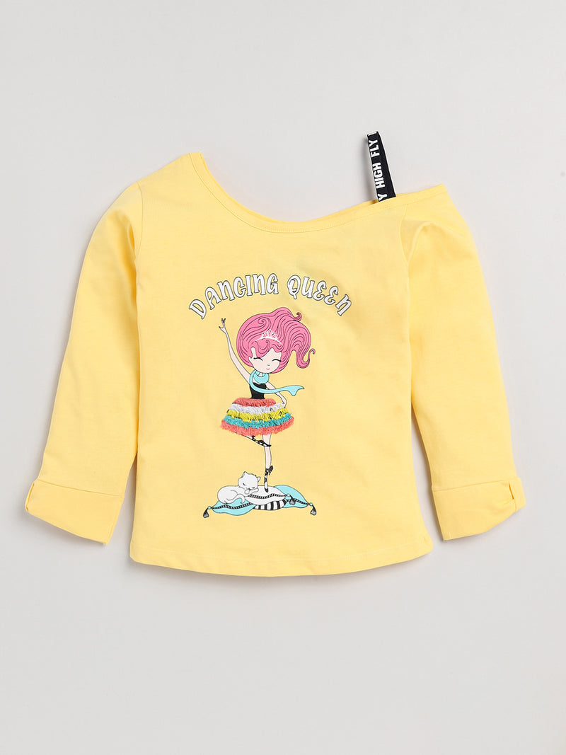 Nottie Planet Fancy Girl Print Off Shoulder Top-Yellow