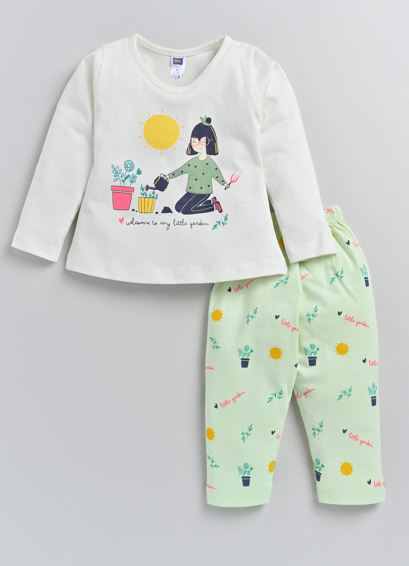 Nottie Planet Tree With Tob Printed Fancy Girl'S T-Shirt With Pyjama - Pista