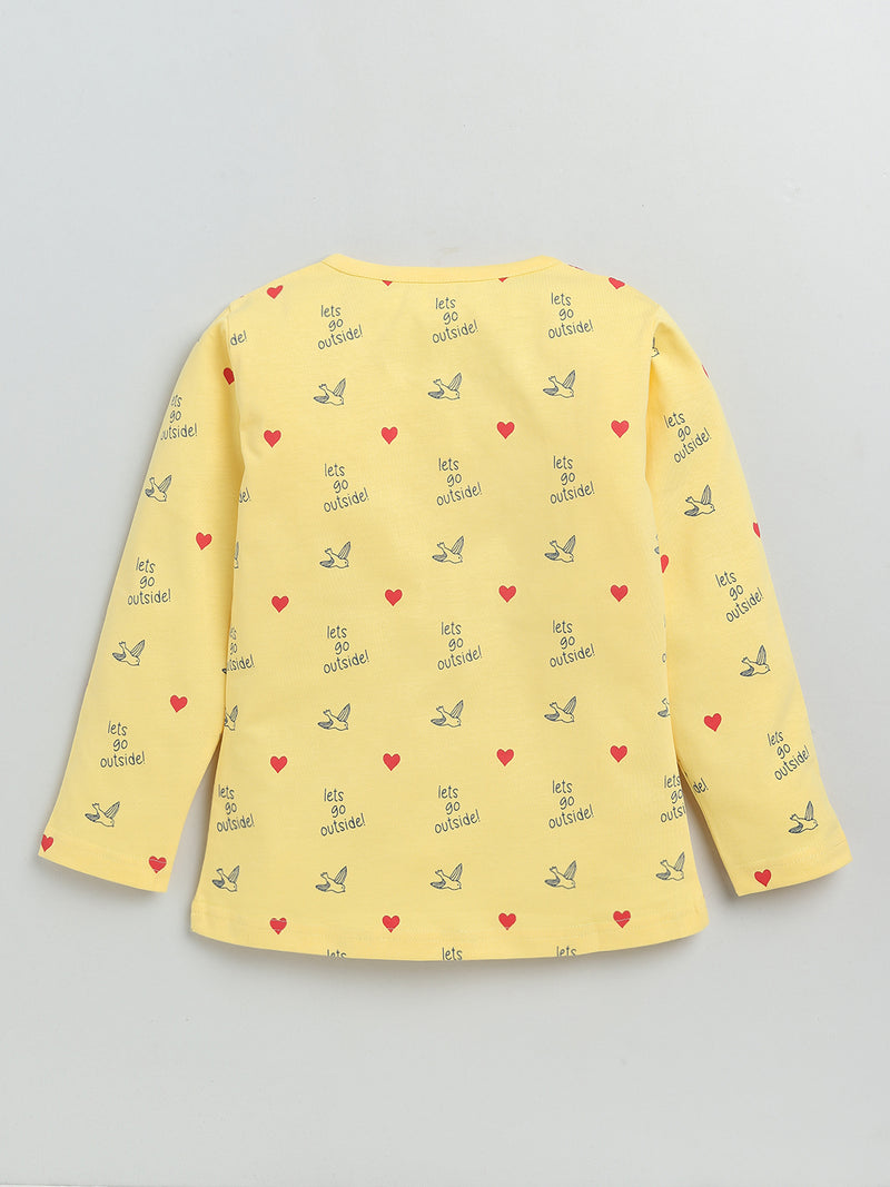 Nottie Planet Full Sleeve Girl Print T Shirt - Yellow