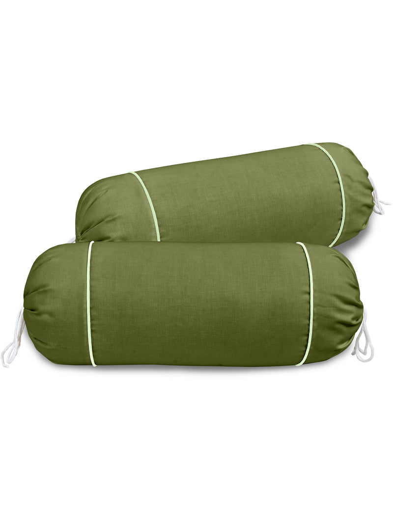 Clasiko Cotton Bolster Covers Set Of 2 300 TC Green With Light Green Piping 30x15 Inches