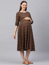 MomToBe Women's Rayon Peanut Brown Maternity Nursing Dress
