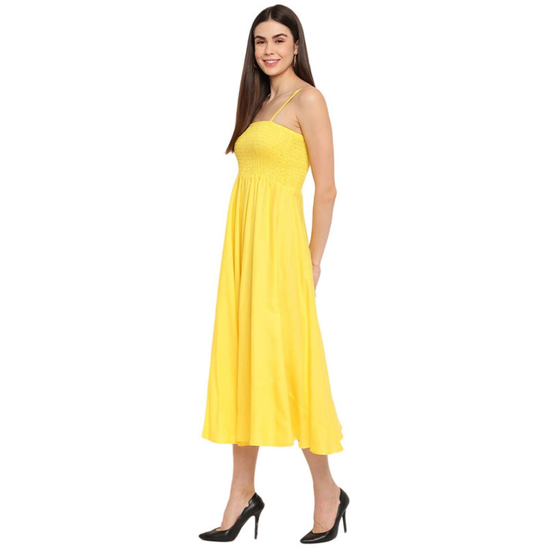 Aawari Rayon Bobbin Gown For Girls and Women Yellow