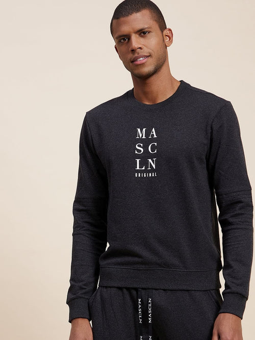 Men's Dark Grey Vertical MASCLN Print Sweatshirt