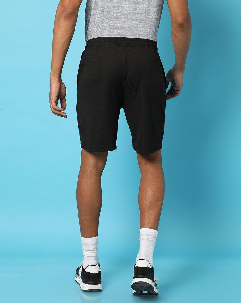 Campus Sutra Mens Black Solid Shorts Regular Fit Activewear | Drawstring | Collar Neck | Anti-Sweat Technology | Activewear Shorts Crafted With Comfort Fit & High Performance For Everyday Wear