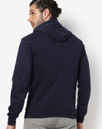 Campus Sutra Men's Indigo Blue Printed Regular With Hoodie For Winter Wear | Full Sleeve | Cotton Sweatshirt | Casual Sweatshirt For Man | Western Stylish Sweatshirt For Men