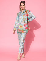 Indo Era Women Printed Shirt with Trousers Co-Ords