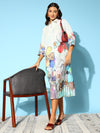 Indo Era Floral Print Linen Blend A-Line Midi Dress