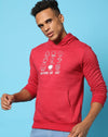 Campus Sutra Mens Red Solid Printed Sweatshirt With Hoodie Regular Fit For Casual Wear | Cotton Blend Fabric | Trendy Crafted With Comfort Fit & High Performance Everyday Wear