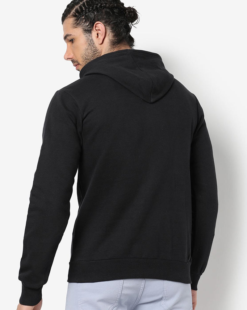 Campus Sutra Men's Solid Black Printed Fit Sweatshirt With Hoodie For Winter Wear | Full Sleeve | Cotton Sweatshirt | Casual Sweatshirt For Man | Western Stylish Sweatshirt For Men