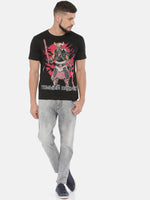 Solid Round Neck Printed Cotton T-shirt Regular Fit