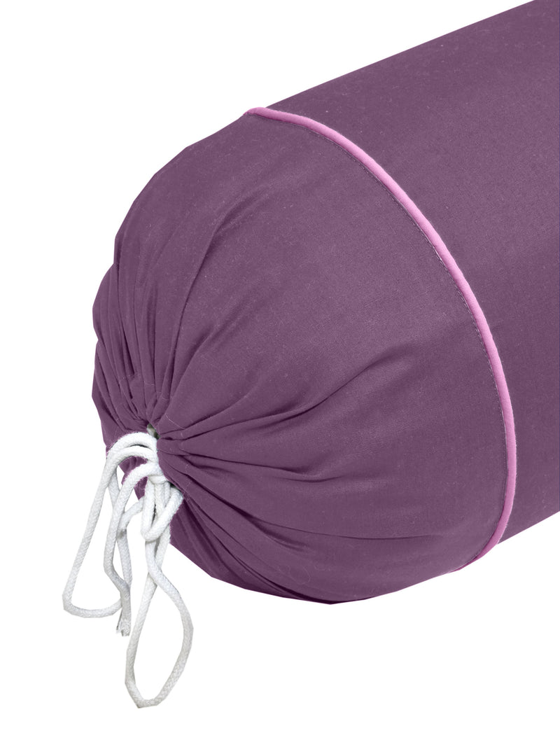 Clasiko Cotton Bolster Covers Set Of 2 300 TC Purple With Pink Piping 30x15 Inches