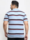 Venitian Men Striped Plus Size Polo Neck Blue T-shirt With Pocket